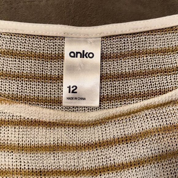 anko 10 Ivory Tan Lightweight Knit Striped Long Sleeve Cropped Sweater - Picture 9 of 10